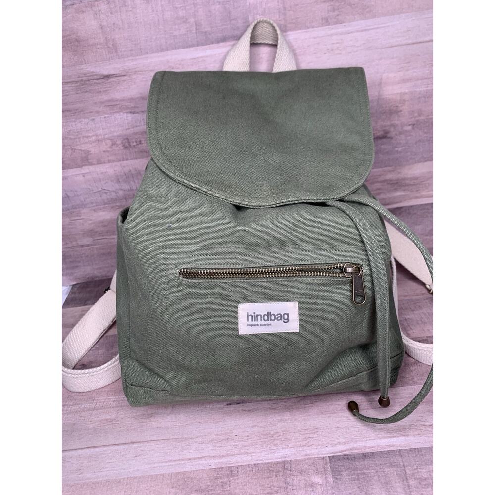 Hindbag Unisex Eliot olive green canvas Backpack bag with charm - Picture 2 of 13